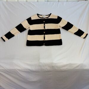 Talbots Black and Cream Knit Cardigan Women's Size XS/S Petite 100% Cotton